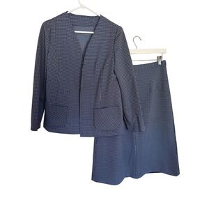 Vintage Handmade Women's Blue Plaid Blazer Jacket and Skirt Suit Set Classy‎
